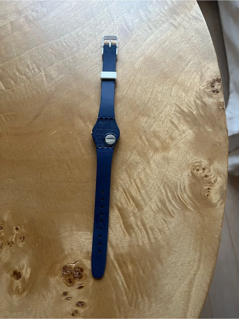 Swatch Watch: Striped Navy & White Analog Watch